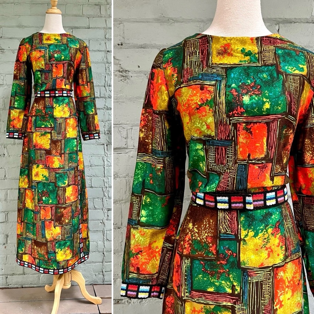 Vintage 60s Psychedelic Print Maxi Dress